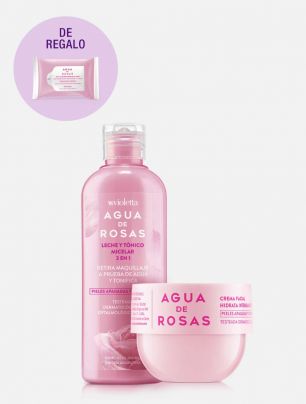Set Leche Limpieza + Crema rostro Agua de Rosas + Toallas desmaq de regalo